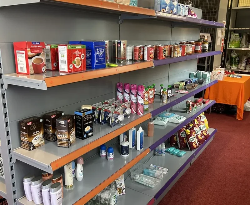 Community food pantry shelves